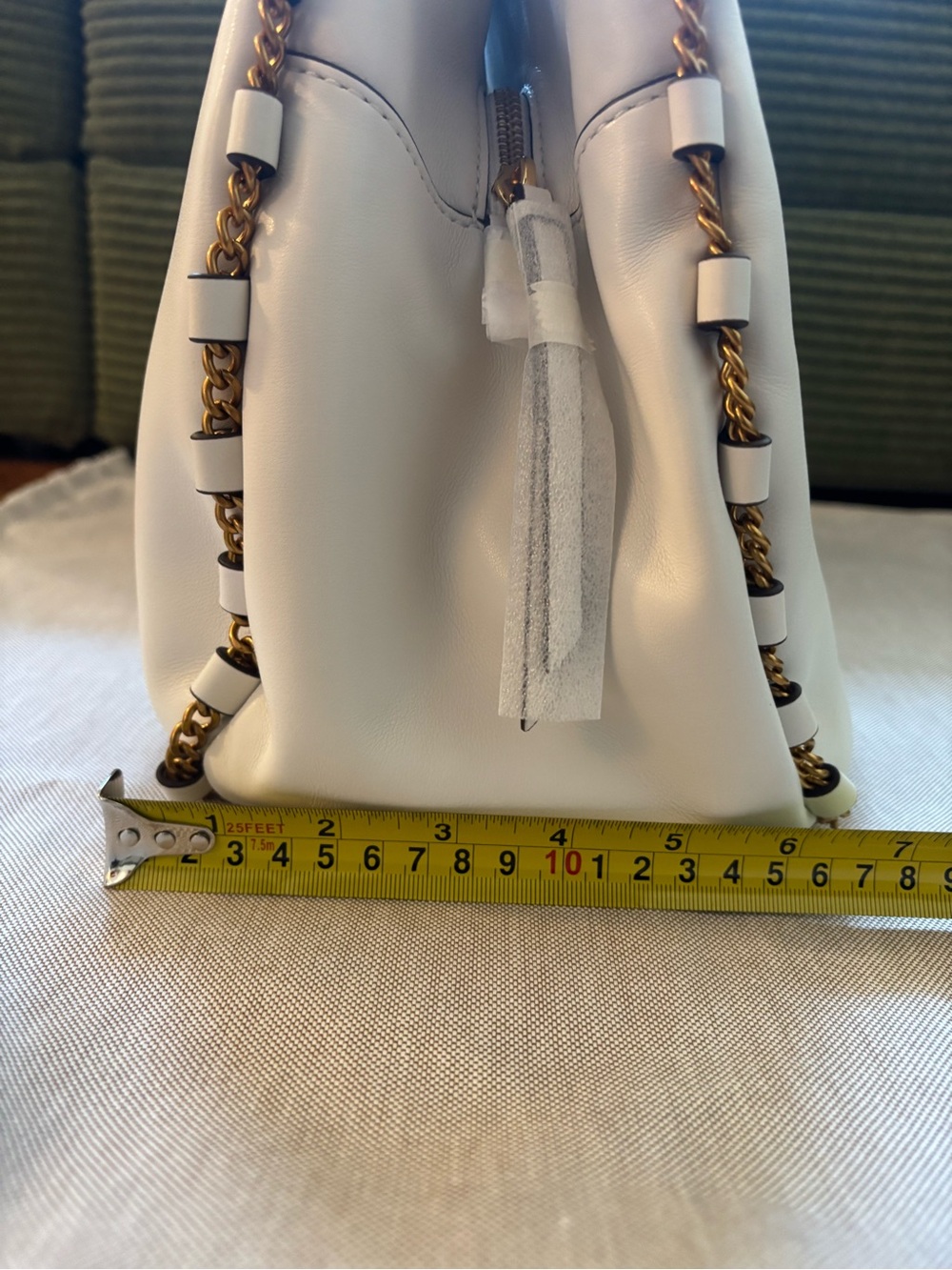 Donna Karan White Leather Shoulder Hobo with Gold-Trim Detail - Picture 13 of 15
